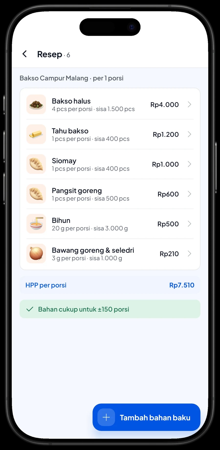 Resep Bakso Campur Malang porsi Biasa: empat bakso halus, tahu, siomay, pangsit goreng dan bihun