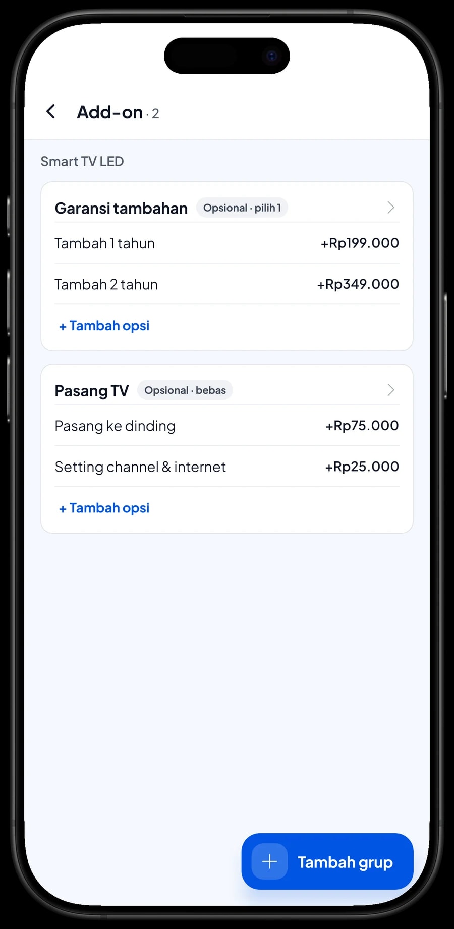 Add-on Smart TV LED: Garansi tambahan 1 atau 2 tahun, dan Pasang TV ke dinding serta setting channel