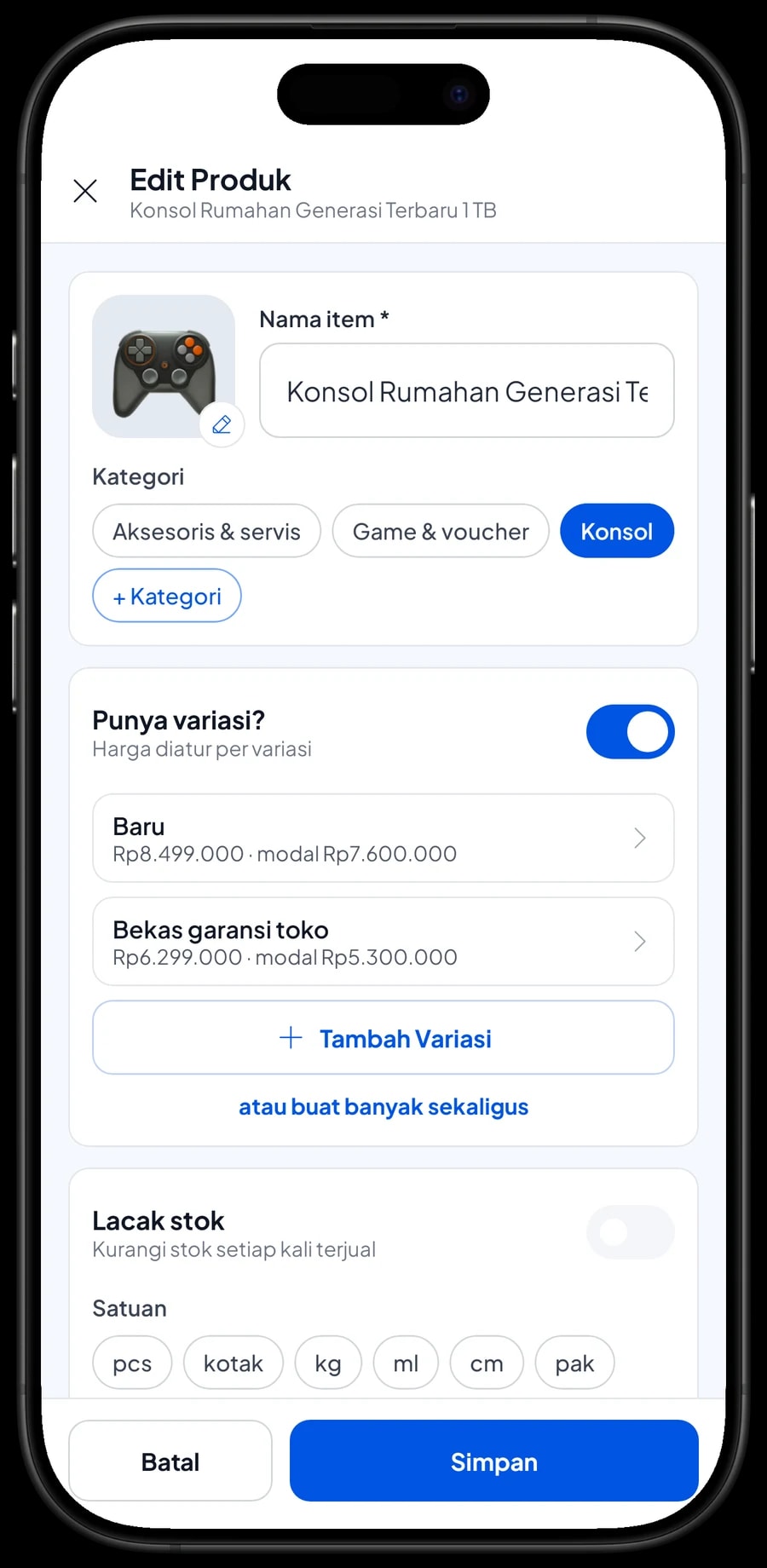 Edit item Konsol Rumahan Generasi Terbaru 1 TB dengan varian Baru Rp8.499.000 dan Bekas garansi toko