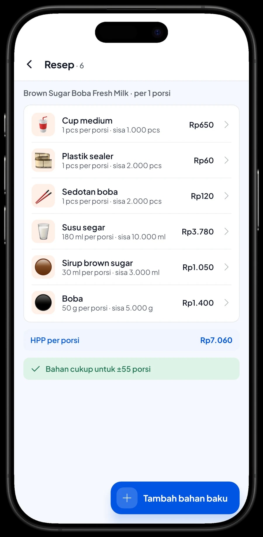 Resep Brown Sugar Boba Fresh Milk medium: cup, plastik sealer, sedotan boba, 180 ml susu segar, sirup brown sugar dan 50 g boba