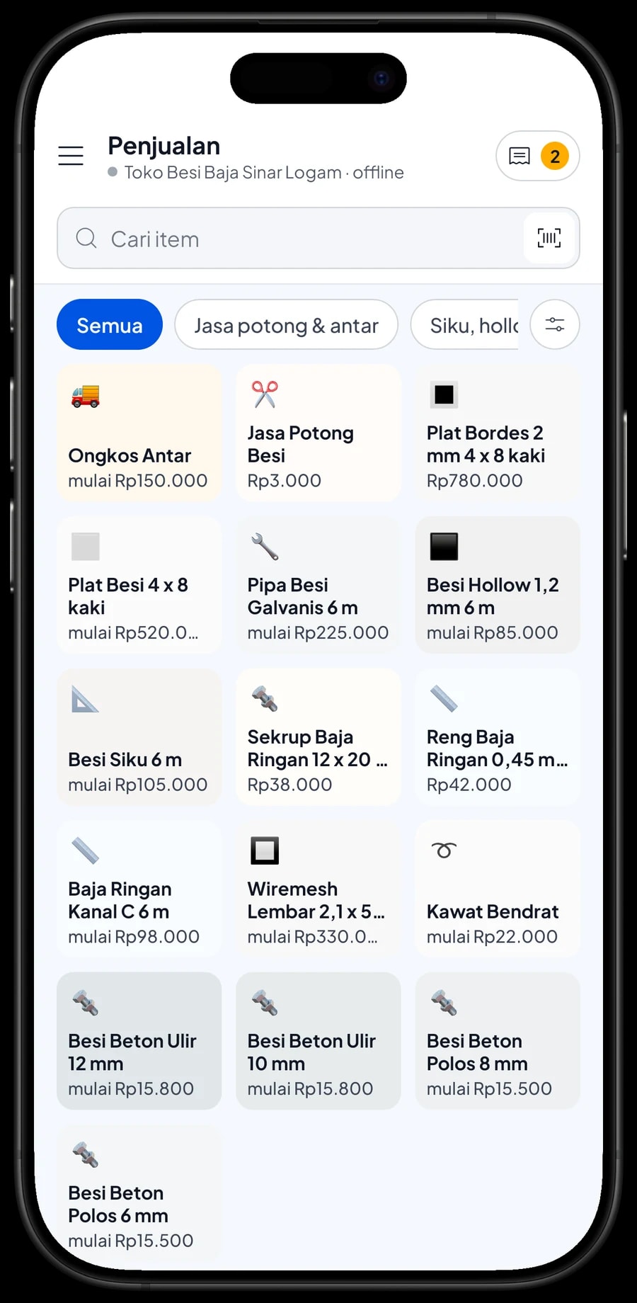 Layar Penjualan Toko Besi Baja Sinar Logam dengan pipa besi galvanis 3/4 inci dan besi siku di keranjang
