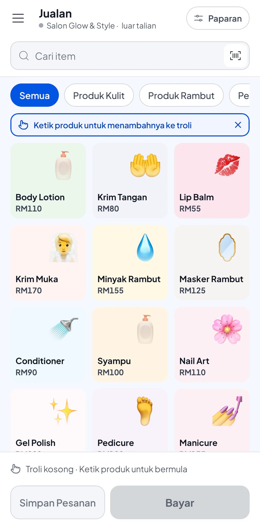Skrin Jualan Salesmaster pada telefon