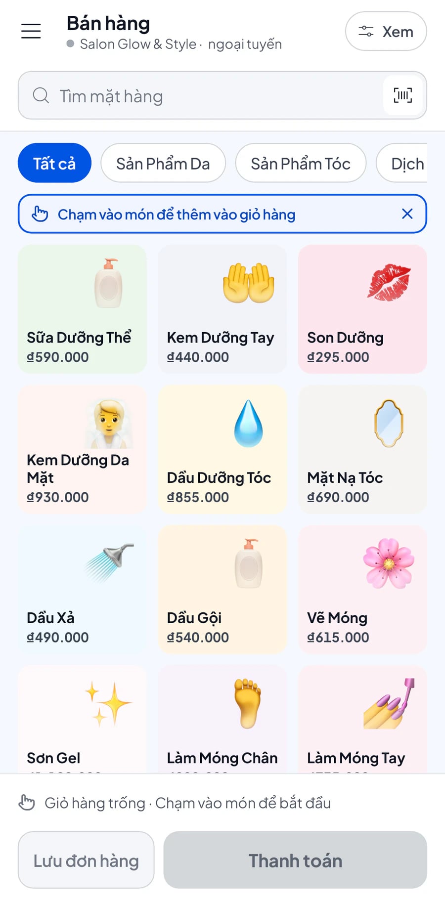 Màn hình Bán hàng của Salesmaster trên điện thoại