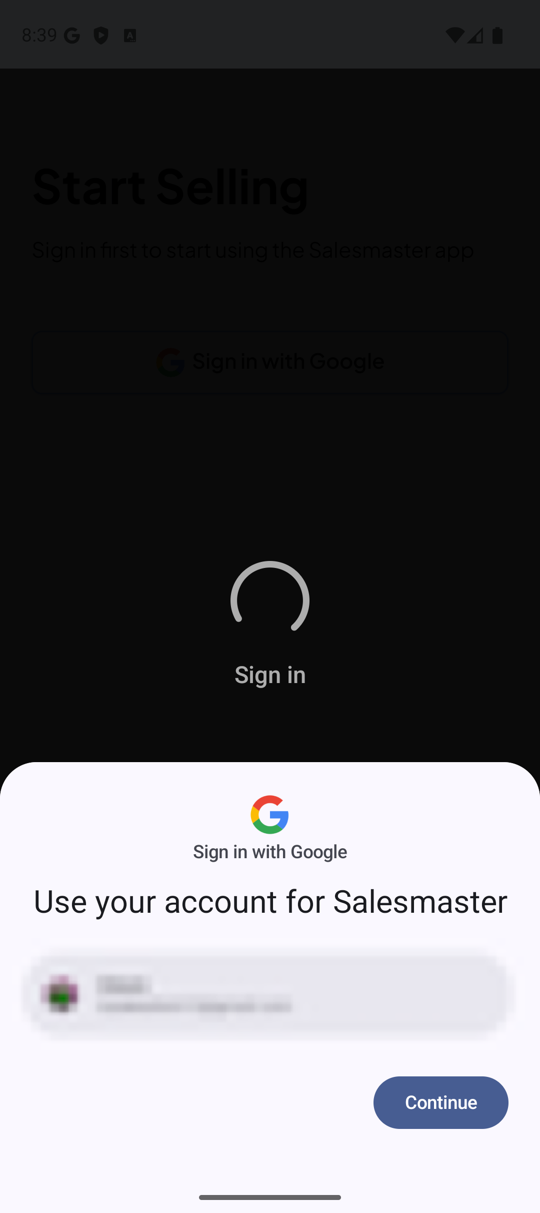 Jendela pilih akun Google di Android