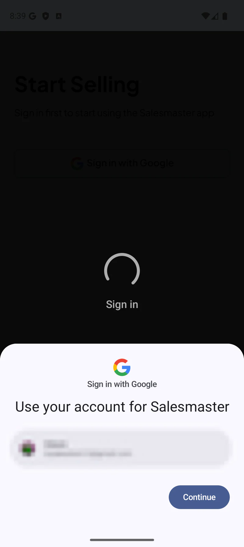Fenêtre des comptes Google sur Android