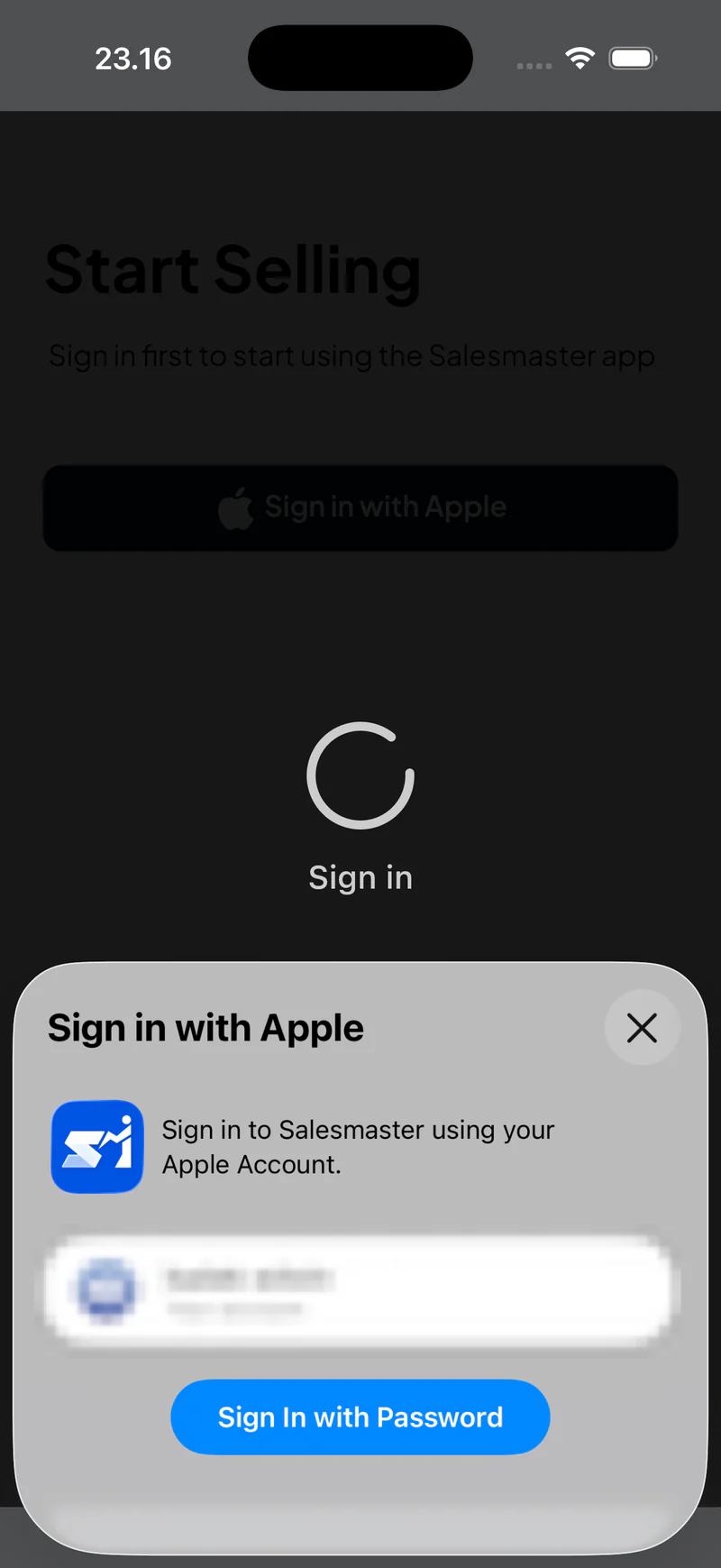 Fenêtre de connexion avec Apple sur iPhone