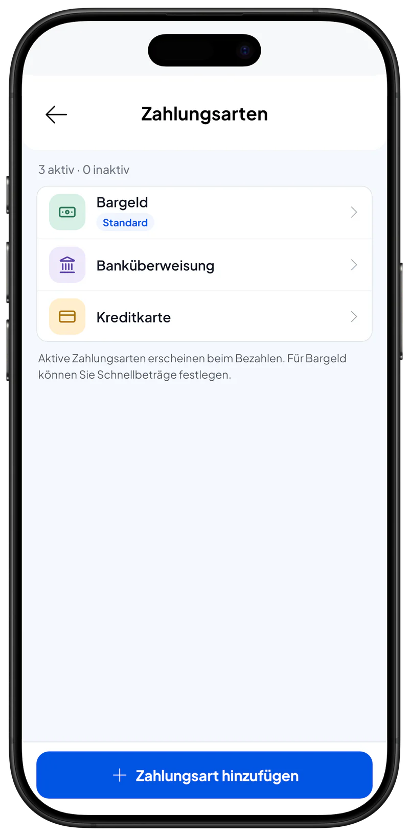 Schnellbeträge für Bargeld