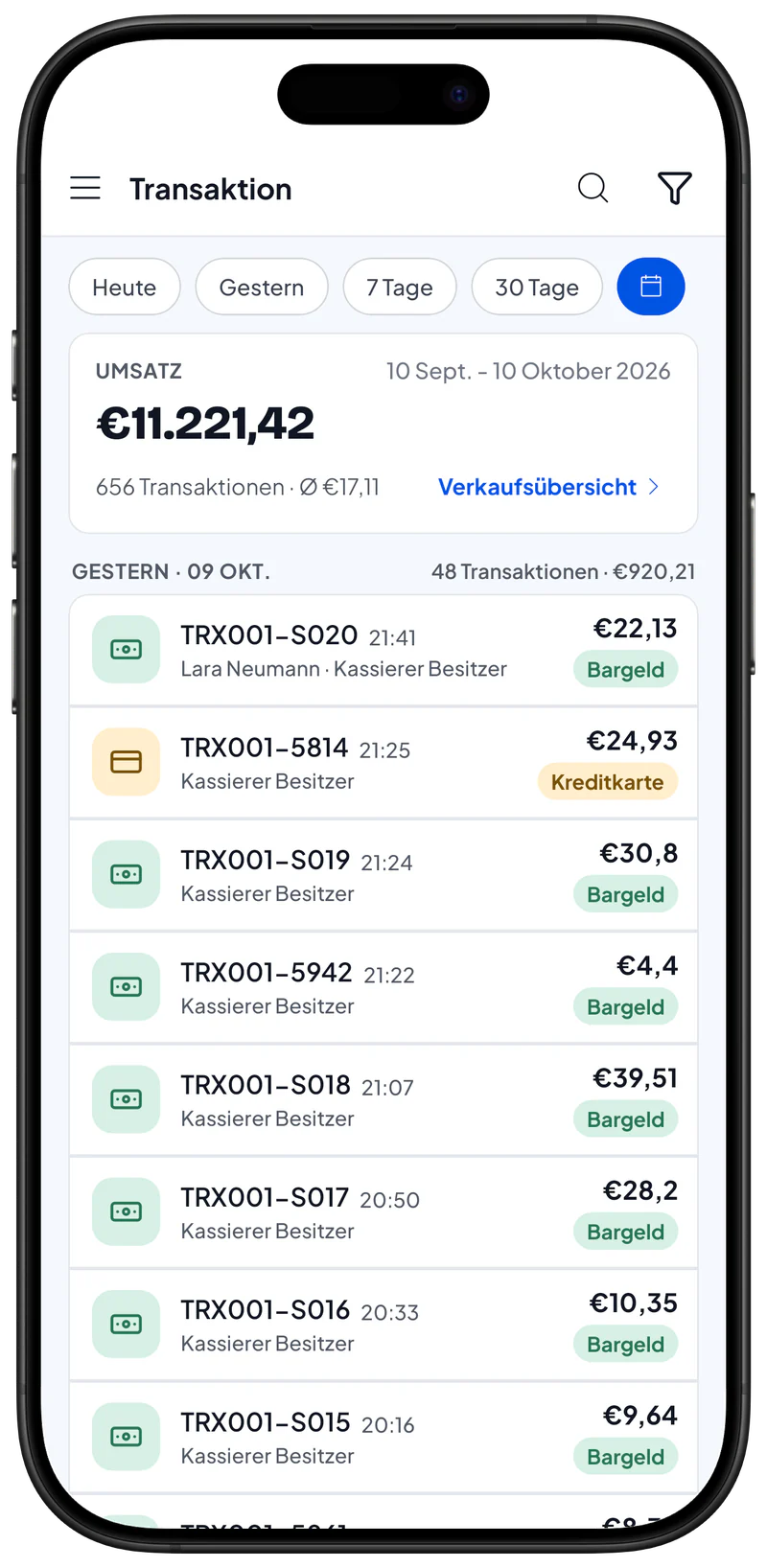 Liste der Transaktionen
