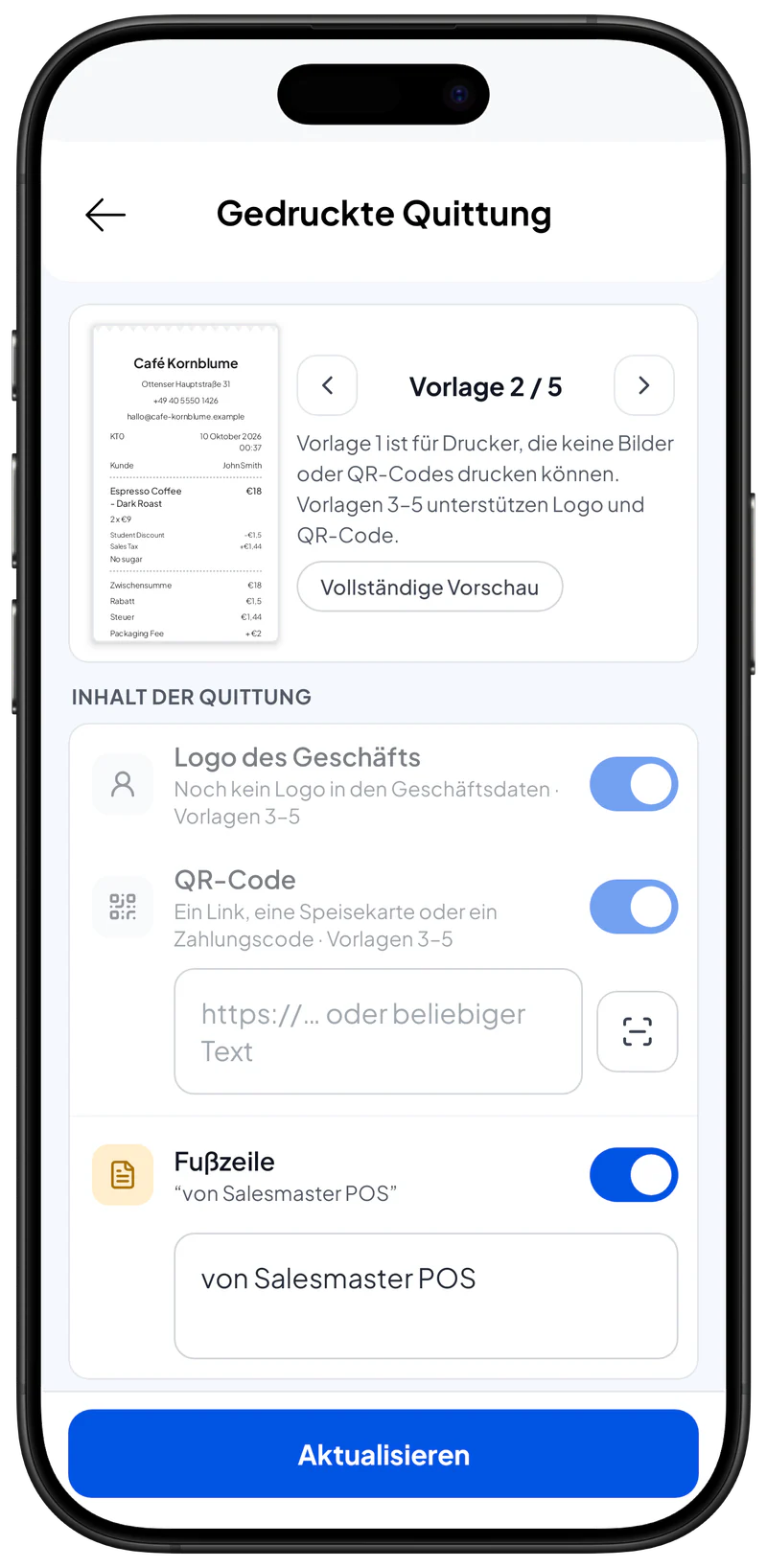 Eigene Beschriftungen der Quittung