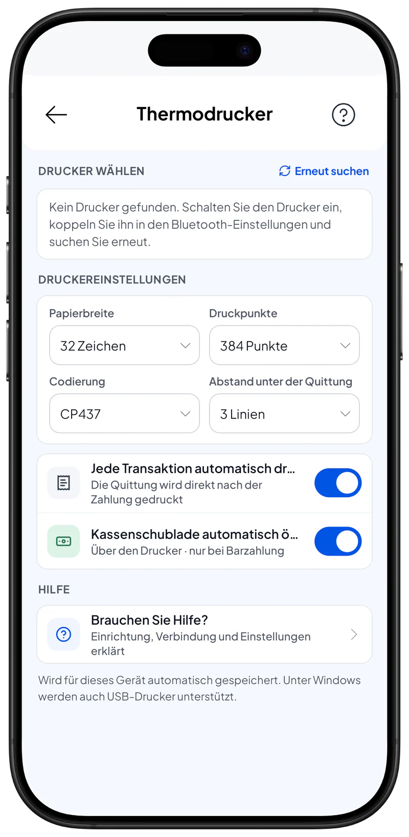 Einstellungen des Thermodruckers