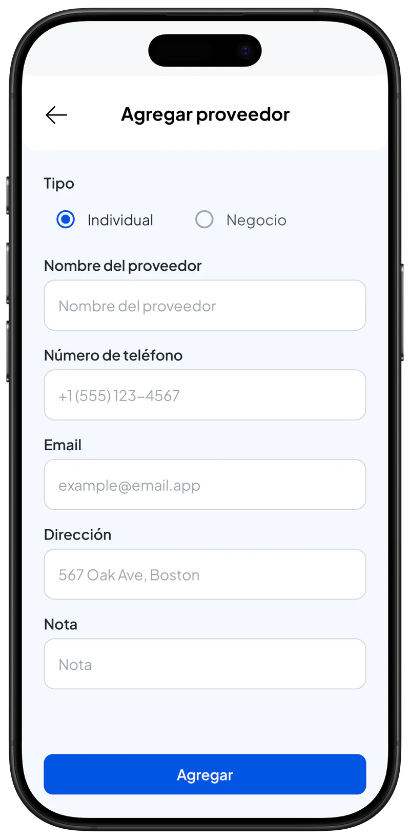 Agregar proveedor
