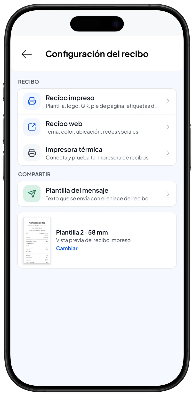 Configuración de recibo
