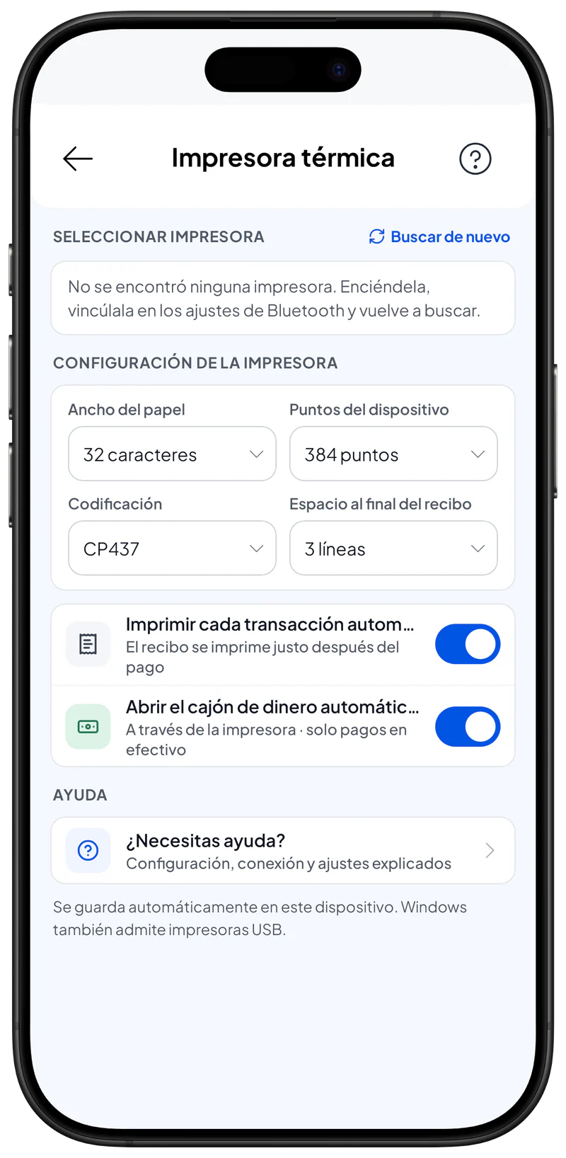 Configuración de la impresora térmica