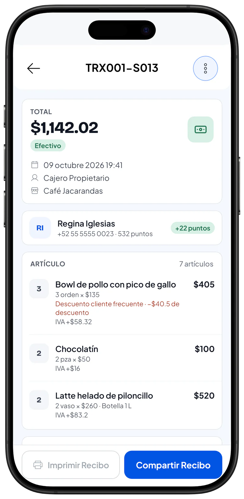 Acciones de la transacción
