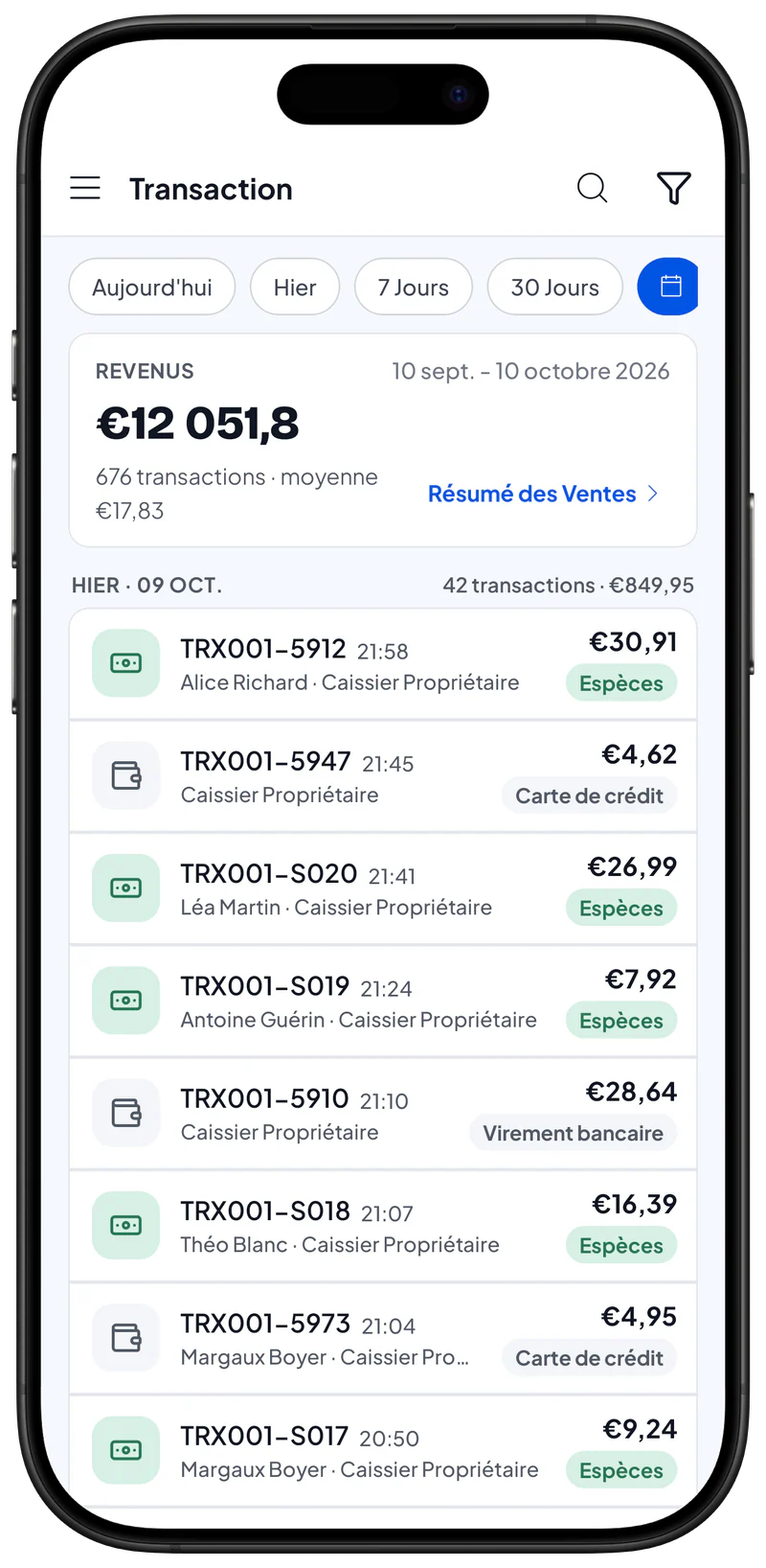 Liste des transactions