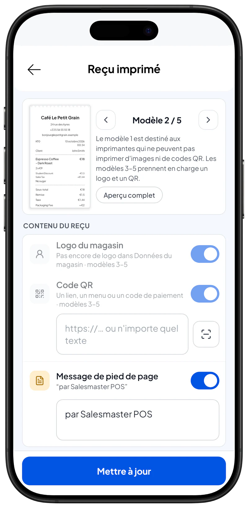Libellés personnalisés du reçu