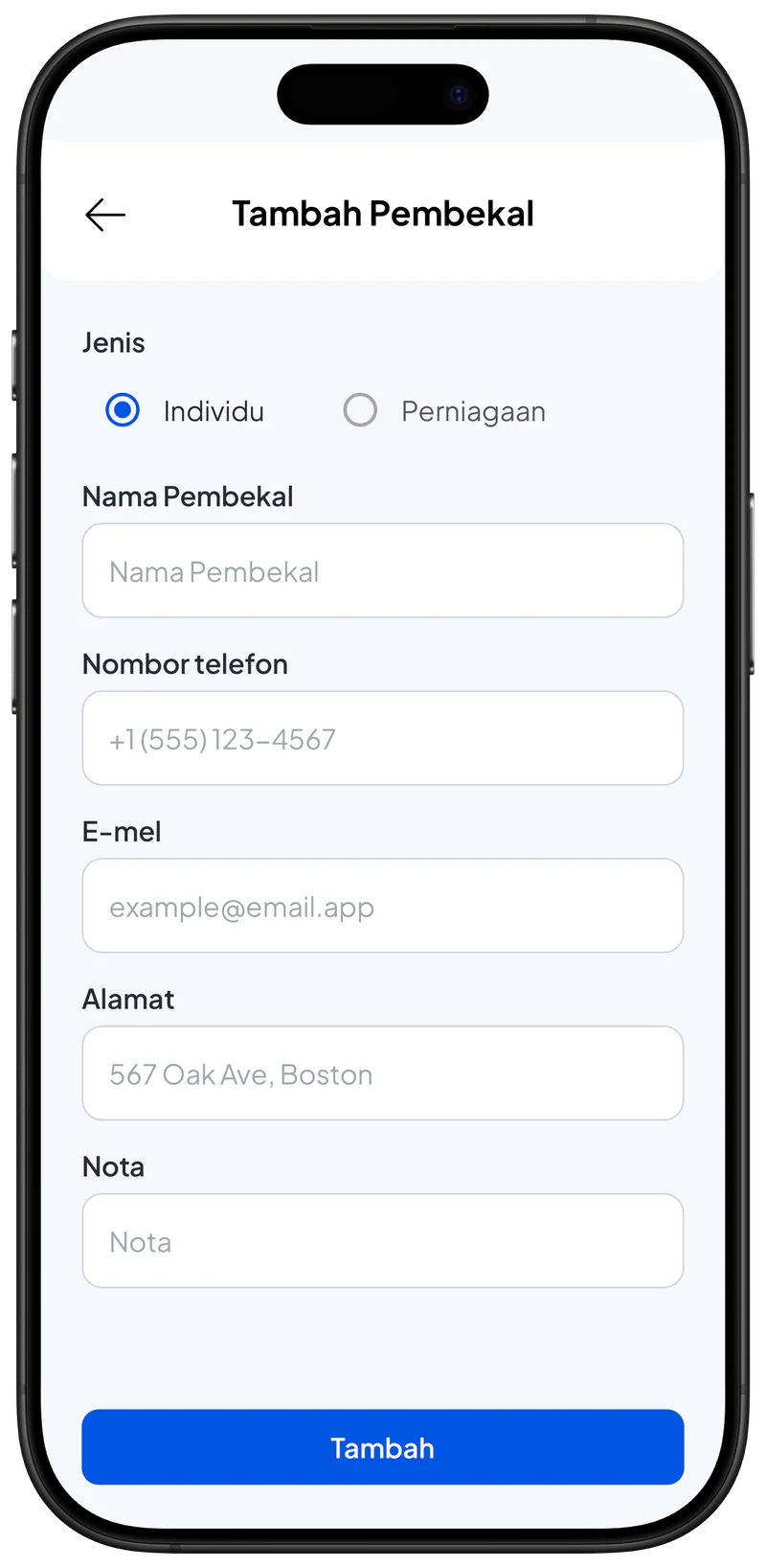 Borang Tambah Pembekal