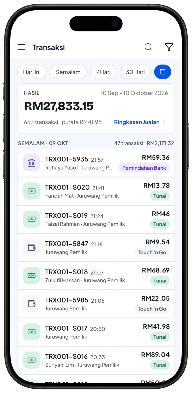 Senarai transaksi