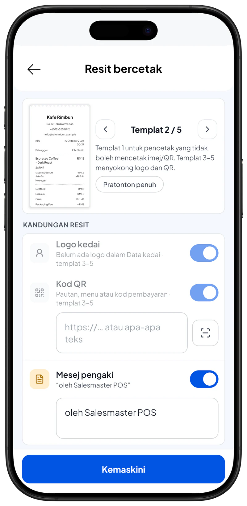 Label tersuai pada resit
