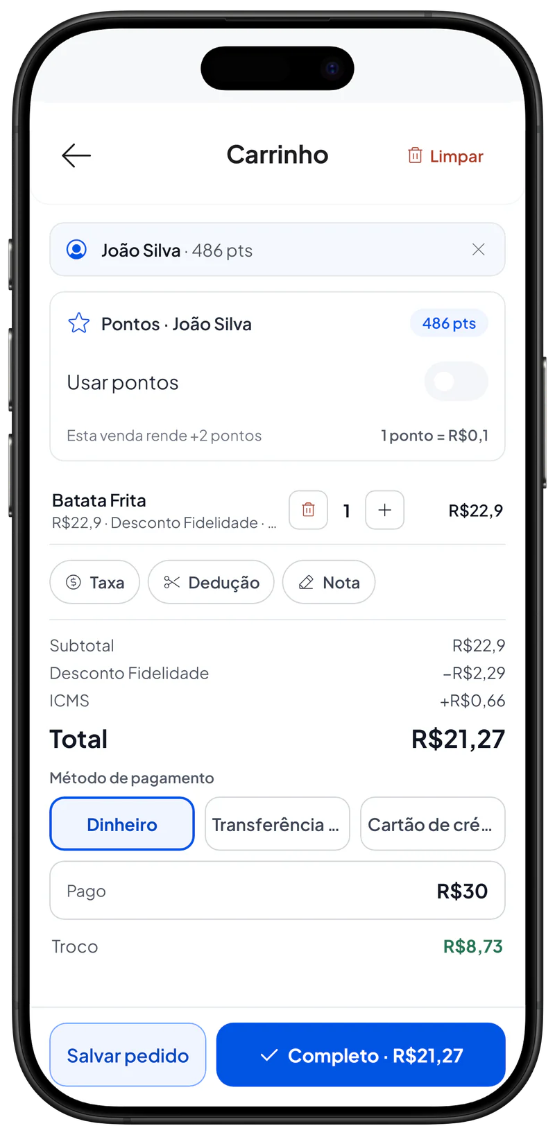 Valor pago pelo cliente