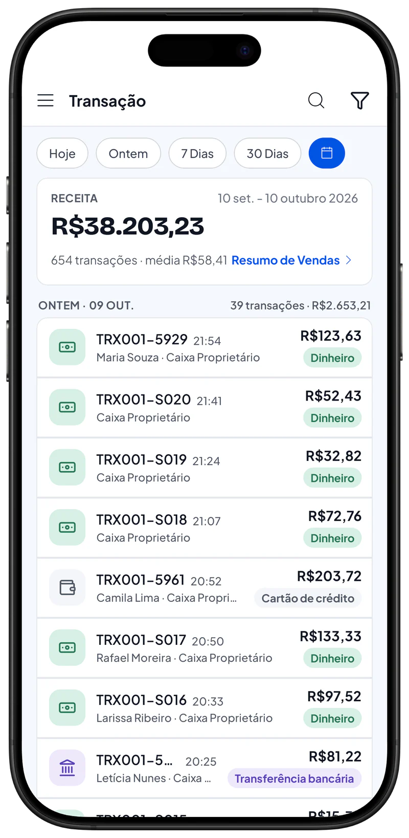 Lista de transações