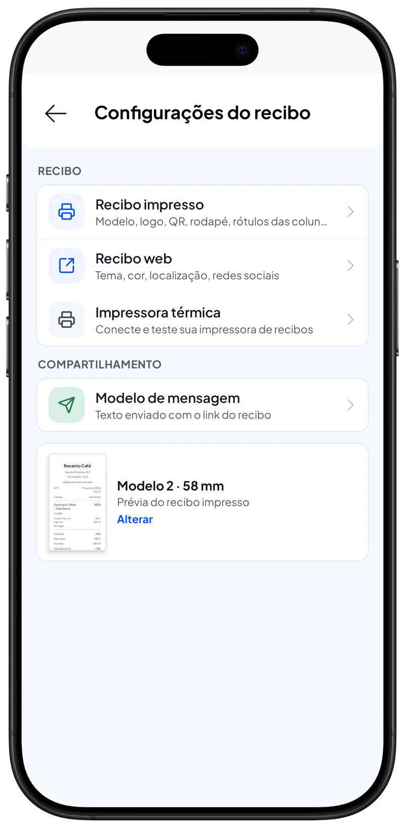 Configuração do recibo