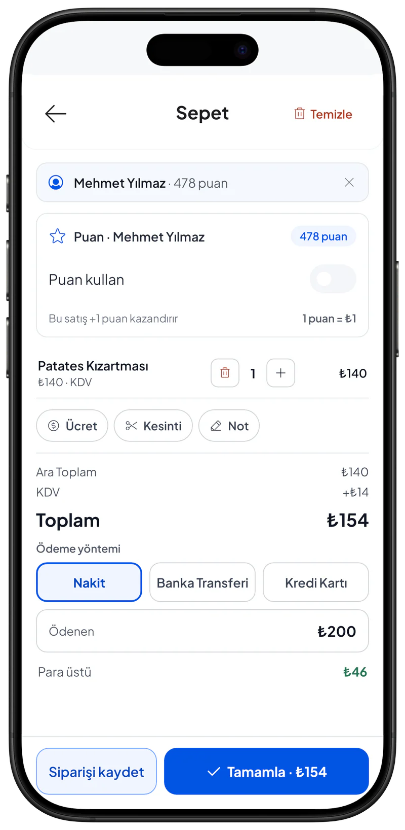 Müşterinin ödediği tutar