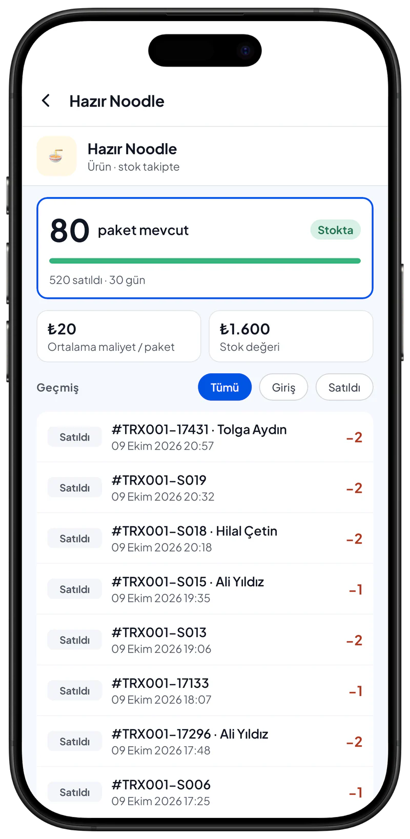 Stok kaydını düzenleme
