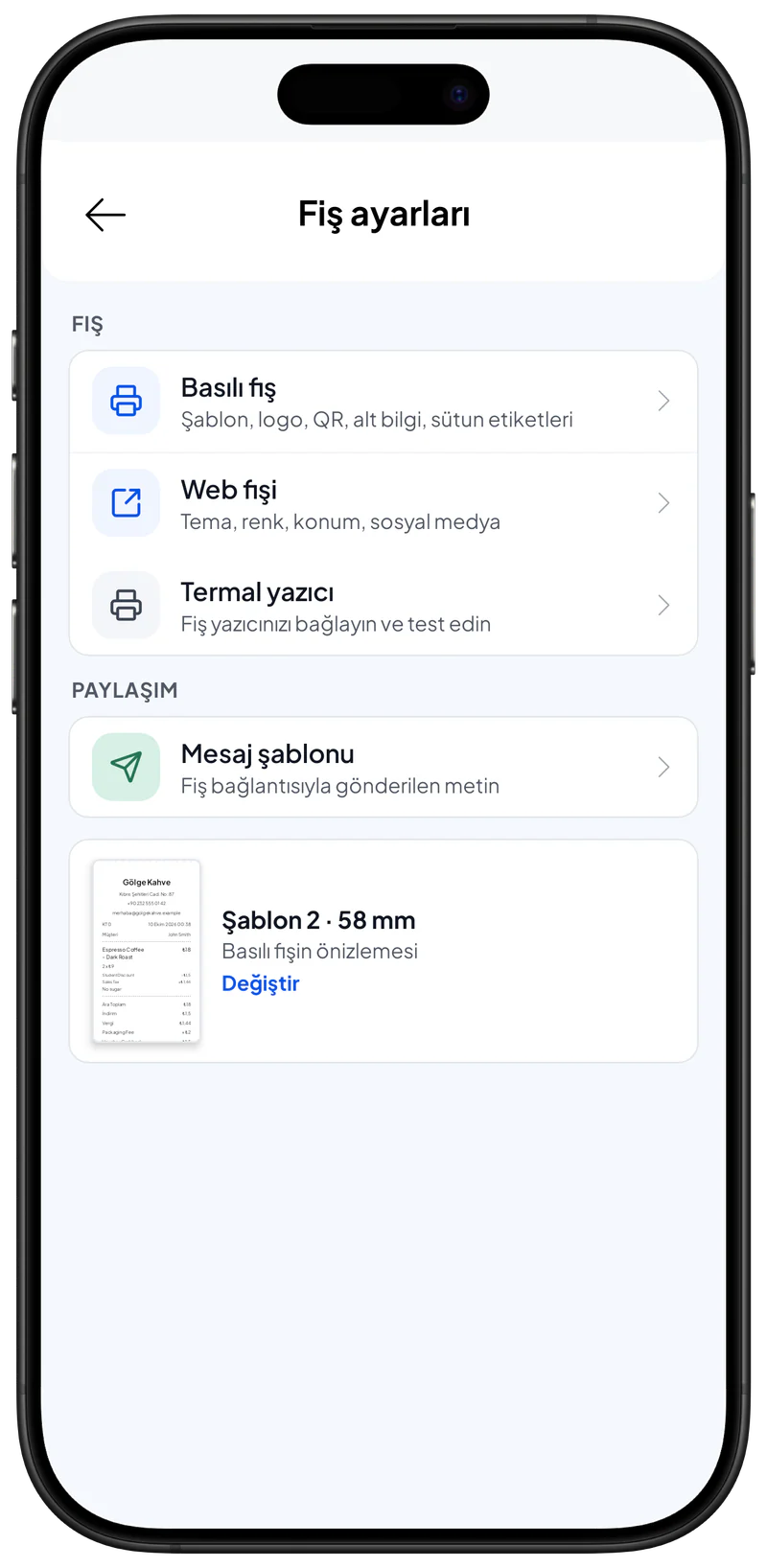 Fiş Ayarı ekranı