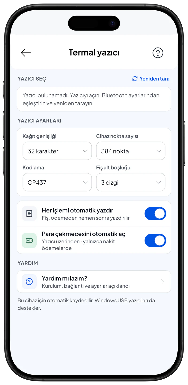 Termal yazıcı ayarları