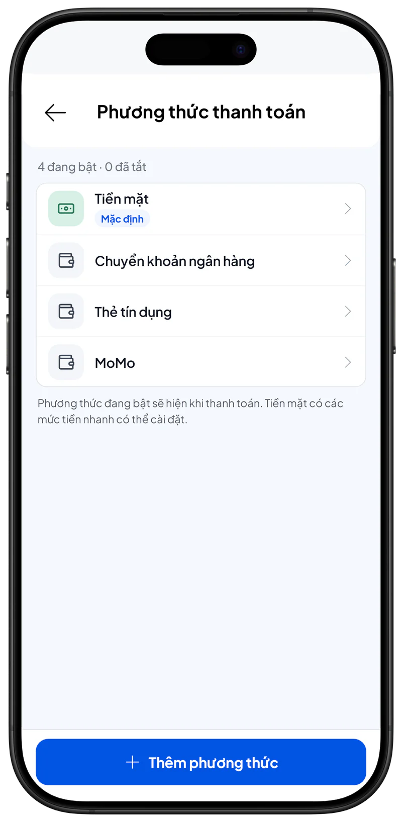 Biểu mẫu Thêm phương thức thanh toán