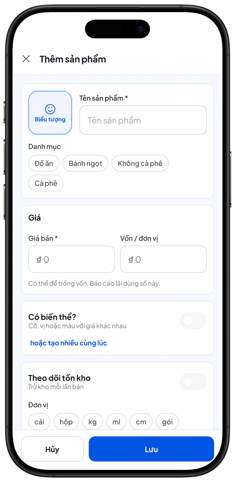 Chọn danh mục cho mặt hàng