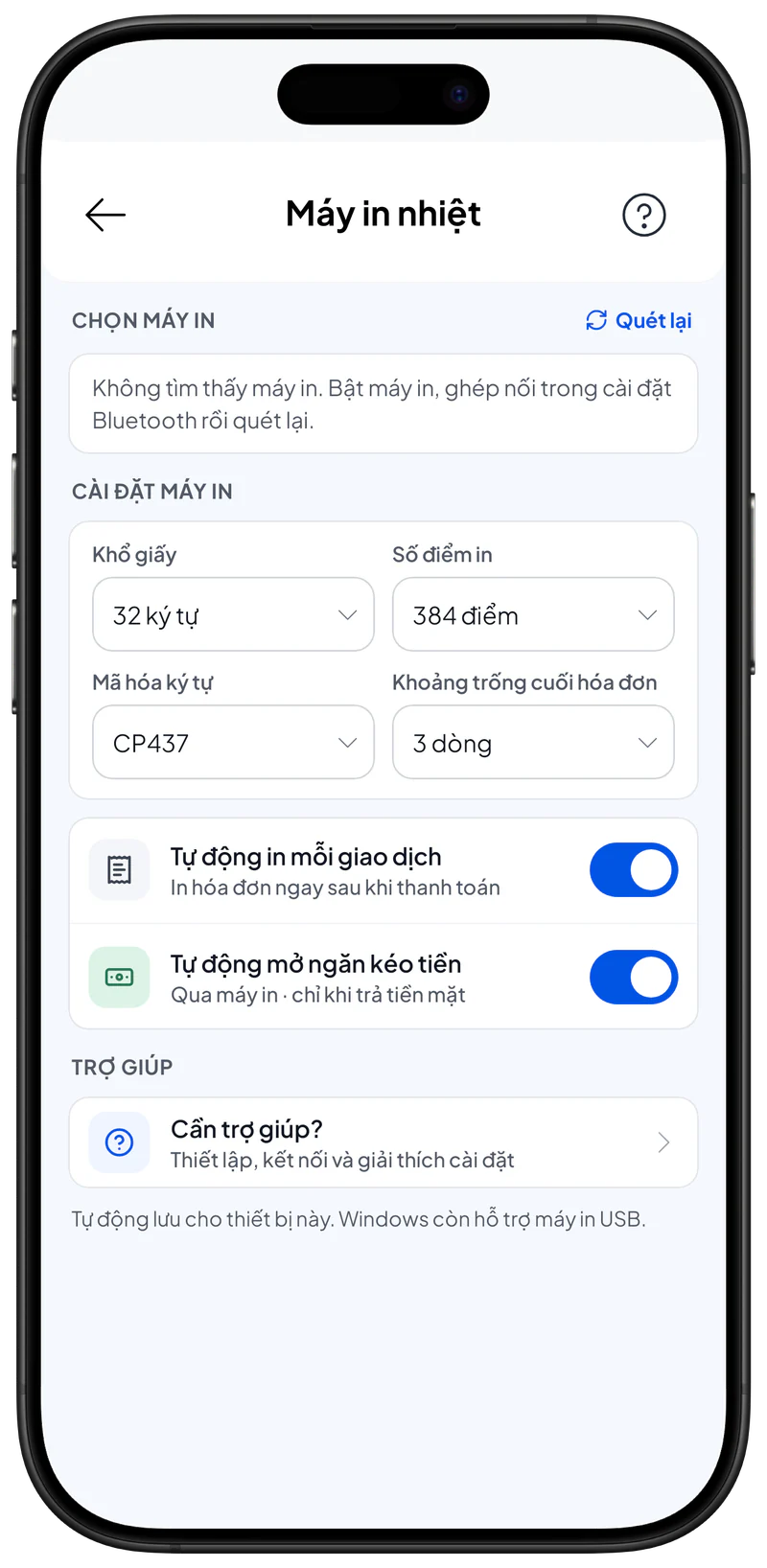 Cài đặt máy in nhiệt