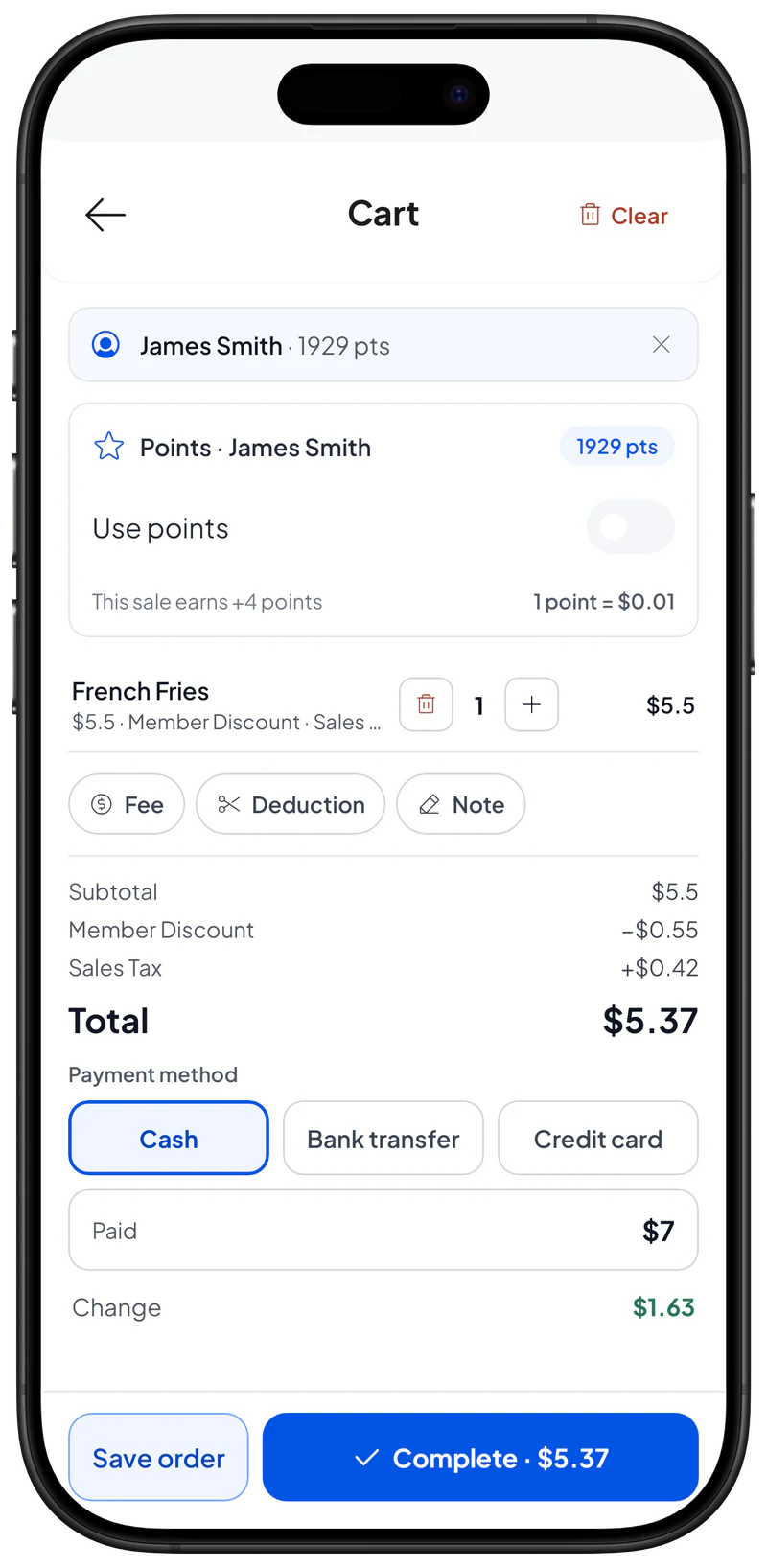 Amount paid by the customer