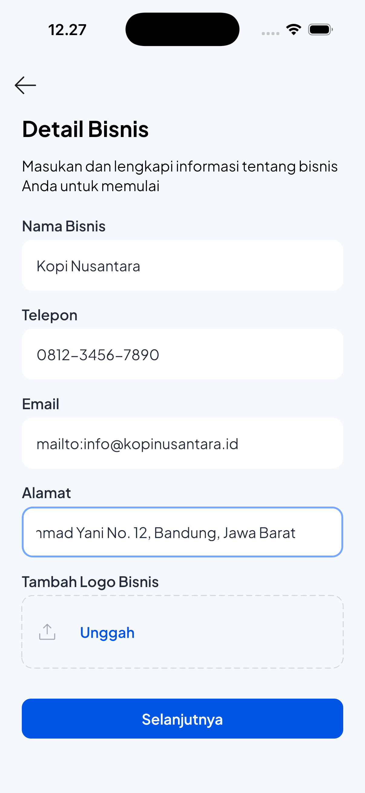 Layar Pengaturan Awal