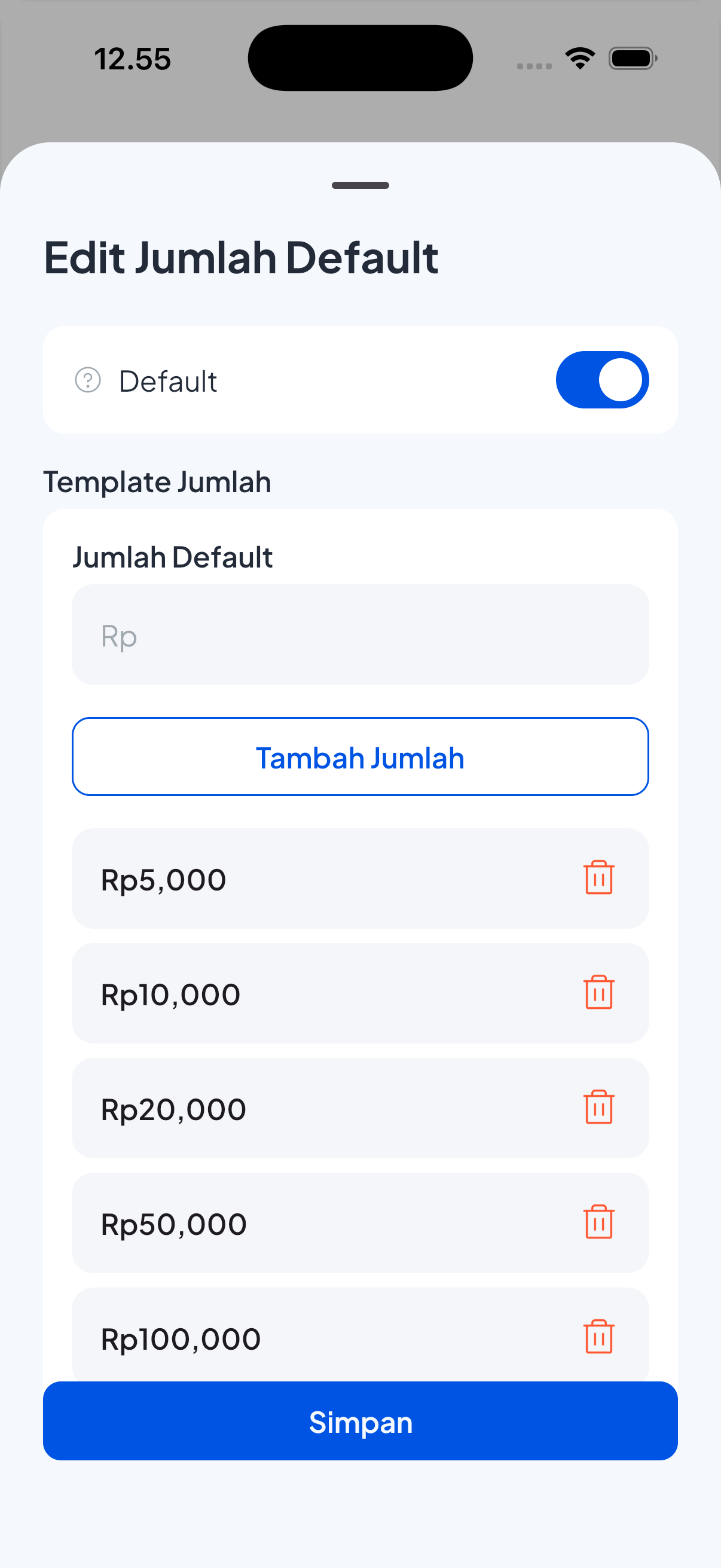 Jumlah Default Tunai