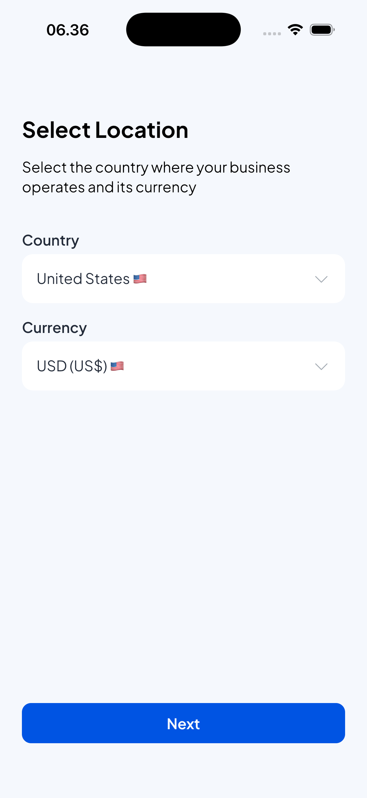 Initial Setup Screen