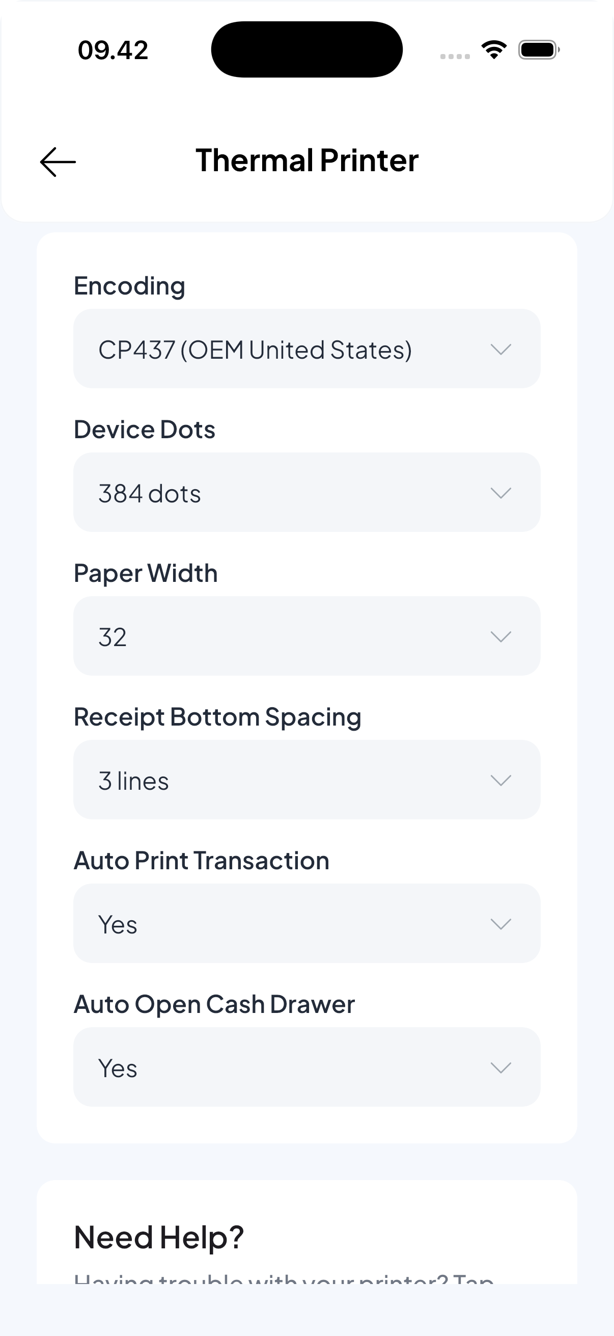 Thermal Printer Settings